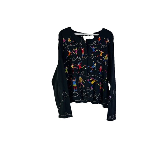 Vintage 90s Michael Simon Lite Ice Skaters Skating Stitched Cardigan Sweater - Picture 1 of 8